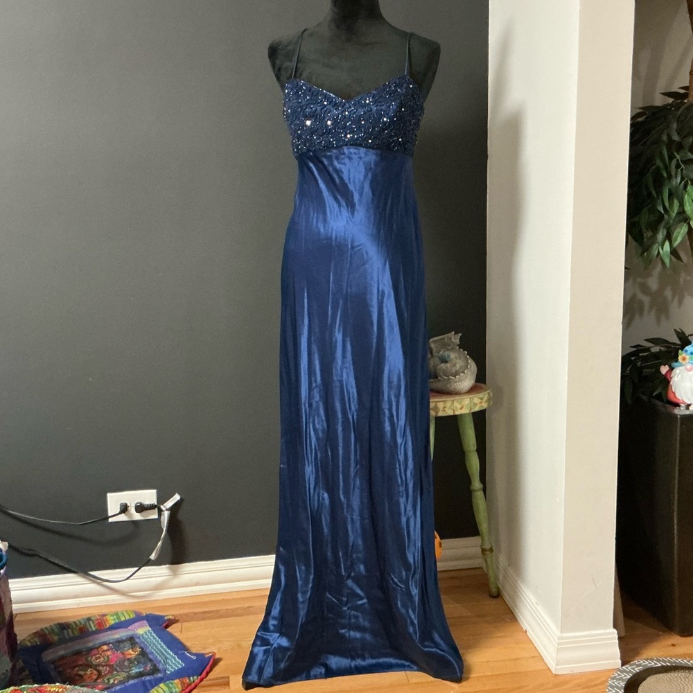 Elegant Blue Beaded Gown